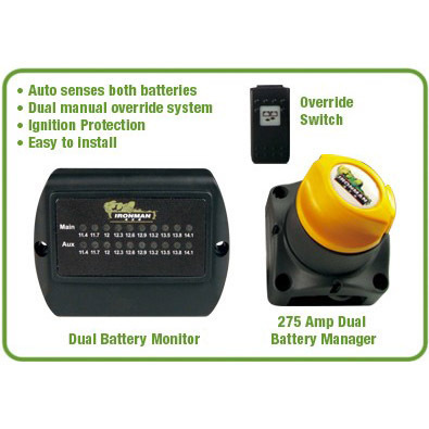 IRONMAN4X4 Dual Battery Kit – 275 amp – motorised (monitor includes ﹠ owerride switch)